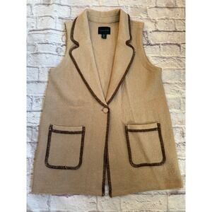 Women's TAHARI XL X‎ Large Boiled Wool Long Vest Tan Brown Beige NEW!